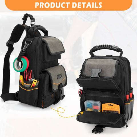 Trahzia pouch front pockets emphasize small parts organization and quick access.
