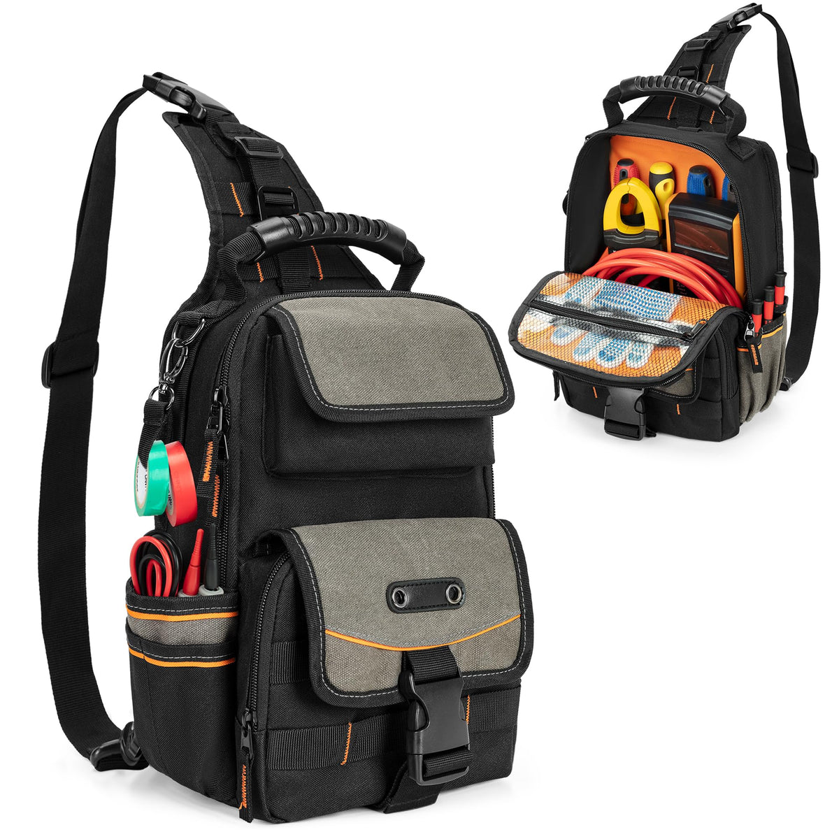 Trahzia electrician tool pouch bag front view with durable canvas and compact design.