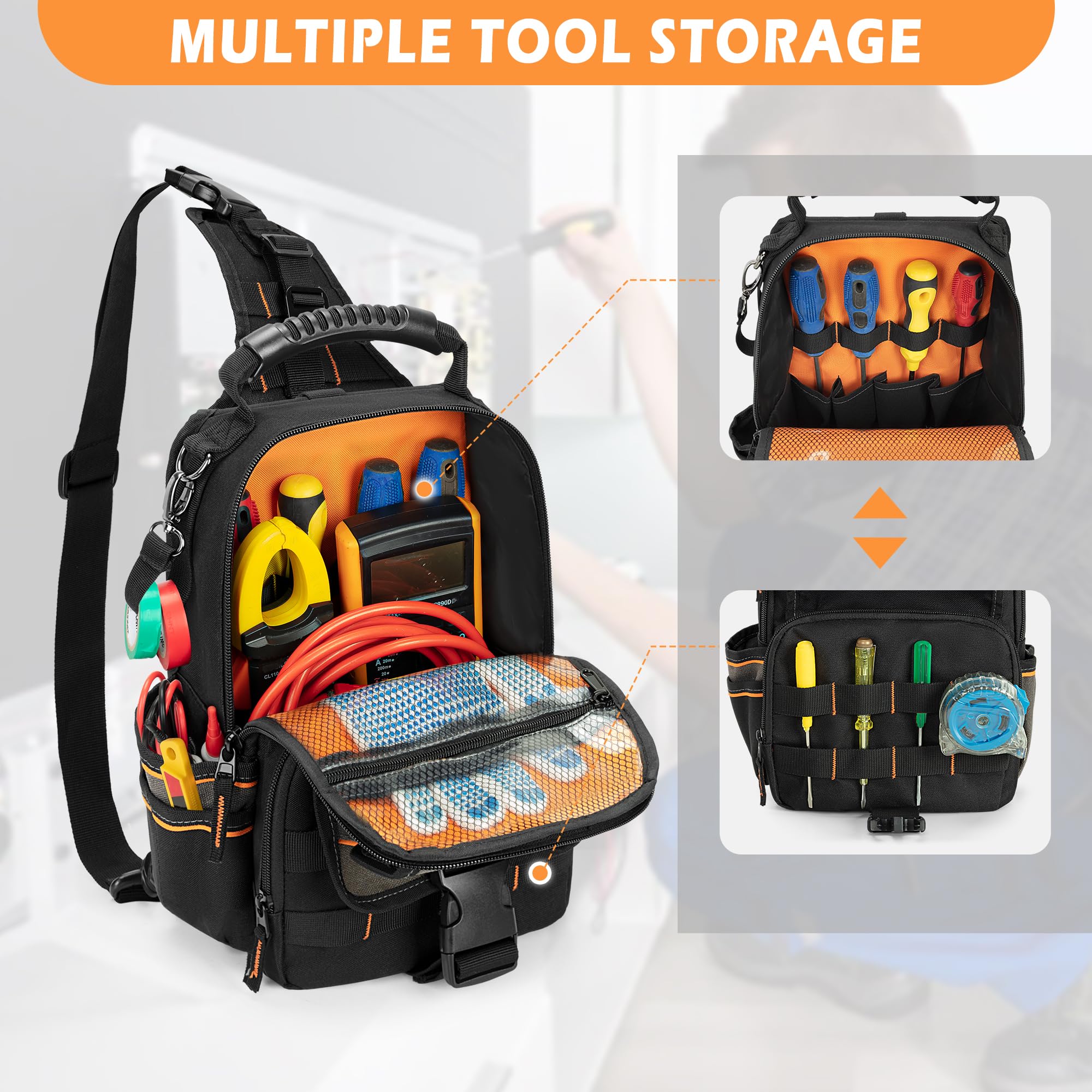 Trahzia pouch interior layout highlights tool loops and a clear pocket.
