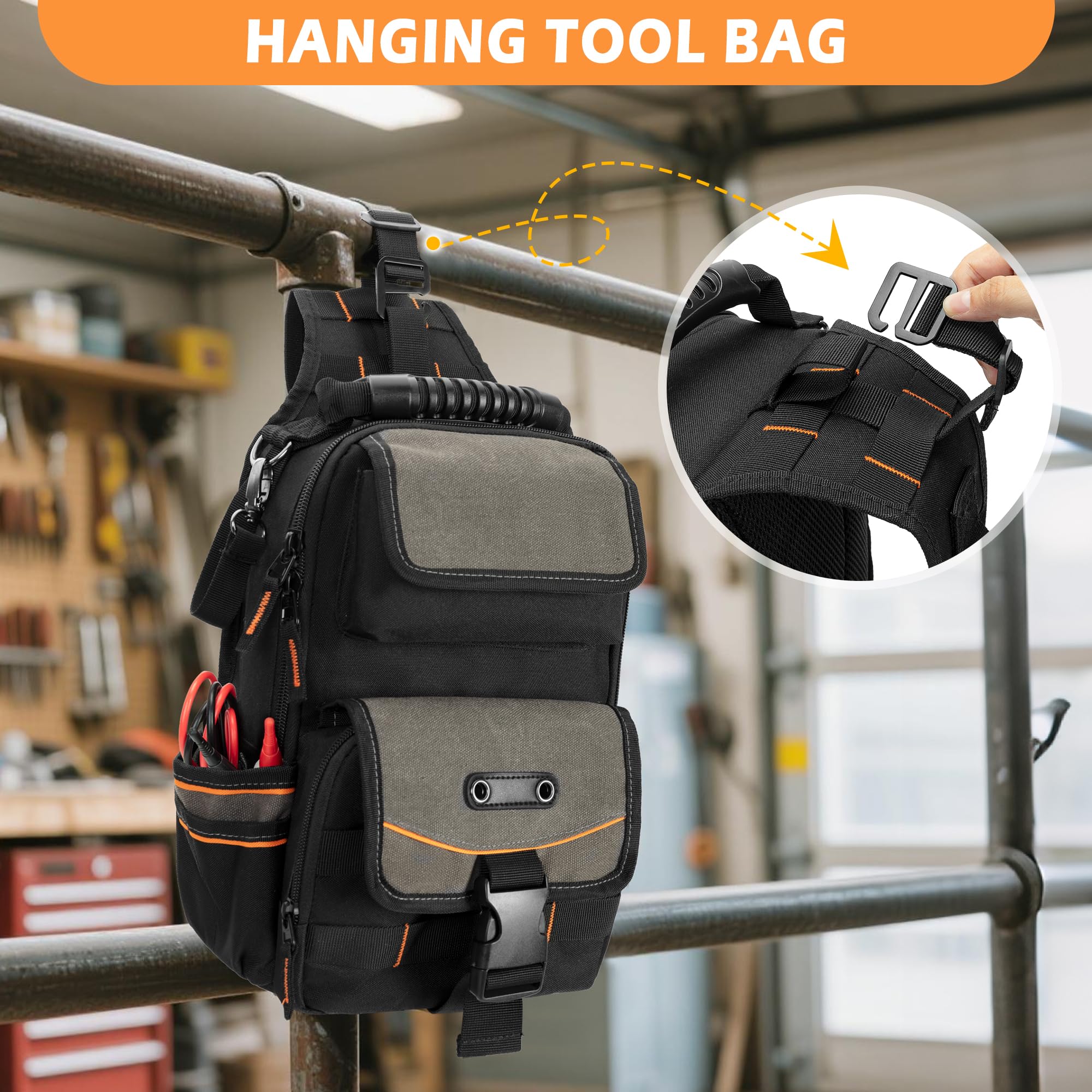 Trahzia bag side slots and tape strap keep essentials within reach.