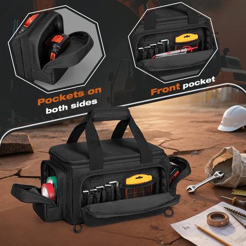 Trahzia small tool bag front pocket with five slots for small parts