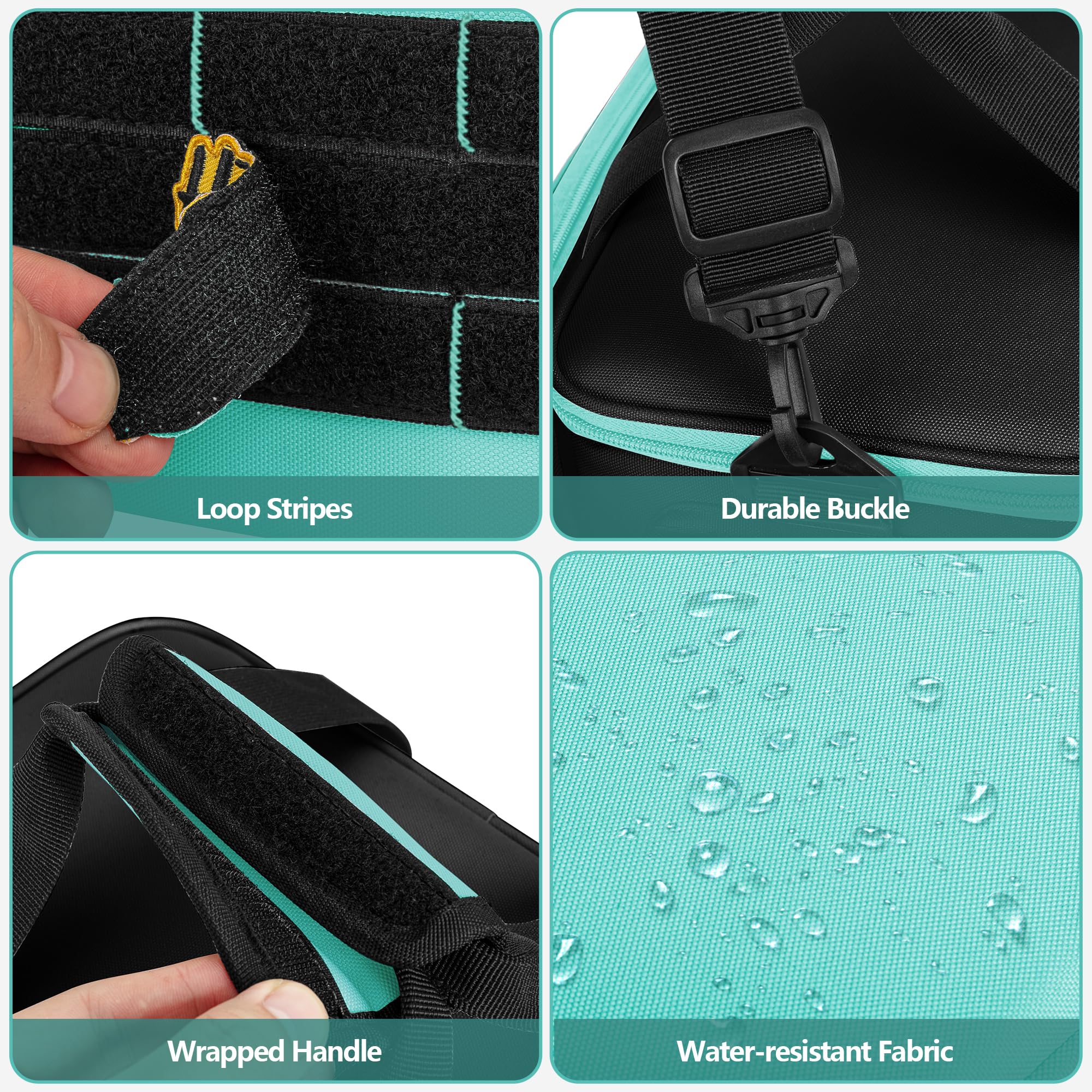 Front accessory pocket on Trahzia tote bag stores small tools.