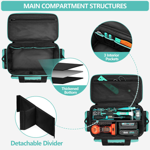 Main compartment of Trahzia tote bag keeps tools within reach.