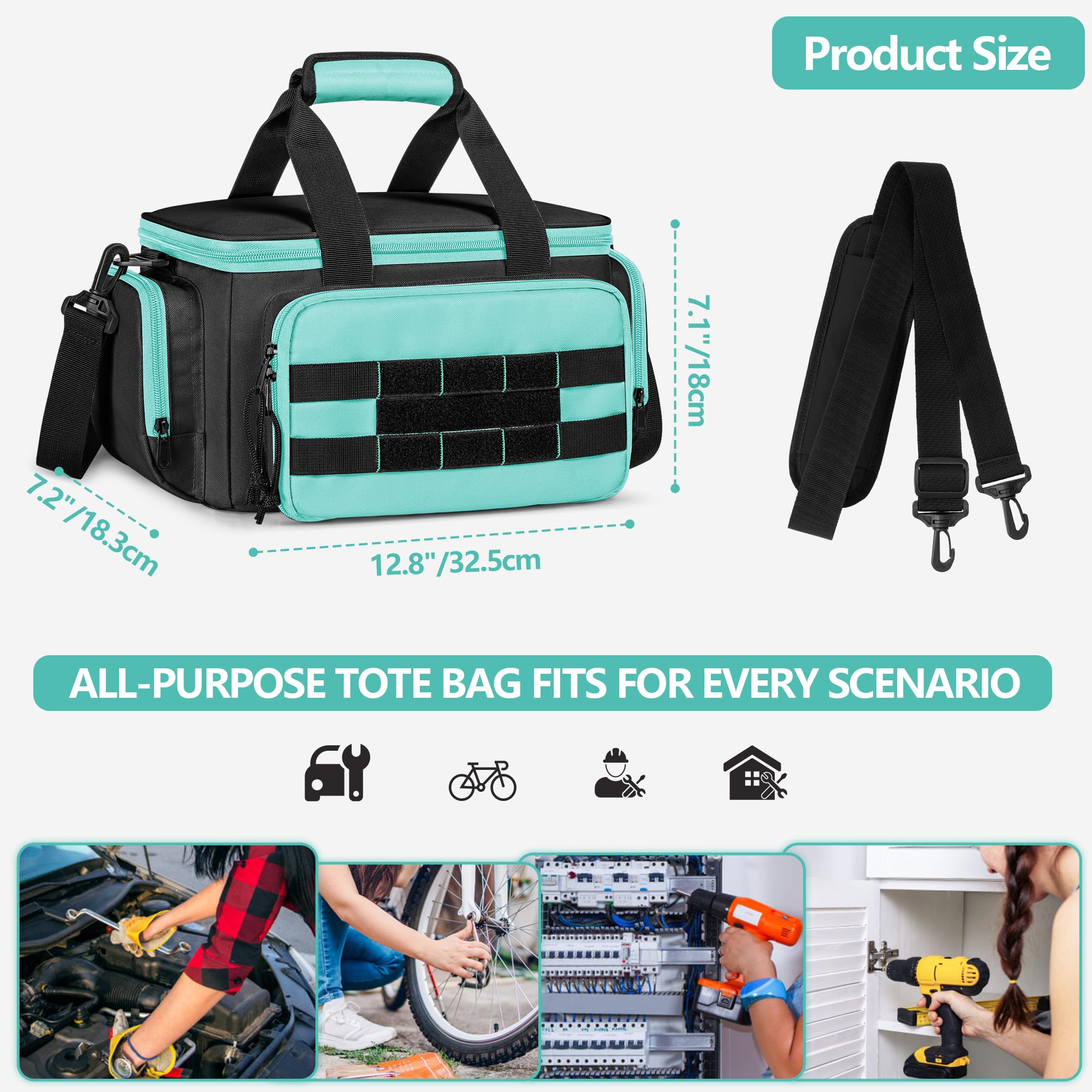 Wrapped handles and adjustable strap on Trahzia tote bag enable comfortable carrying.
