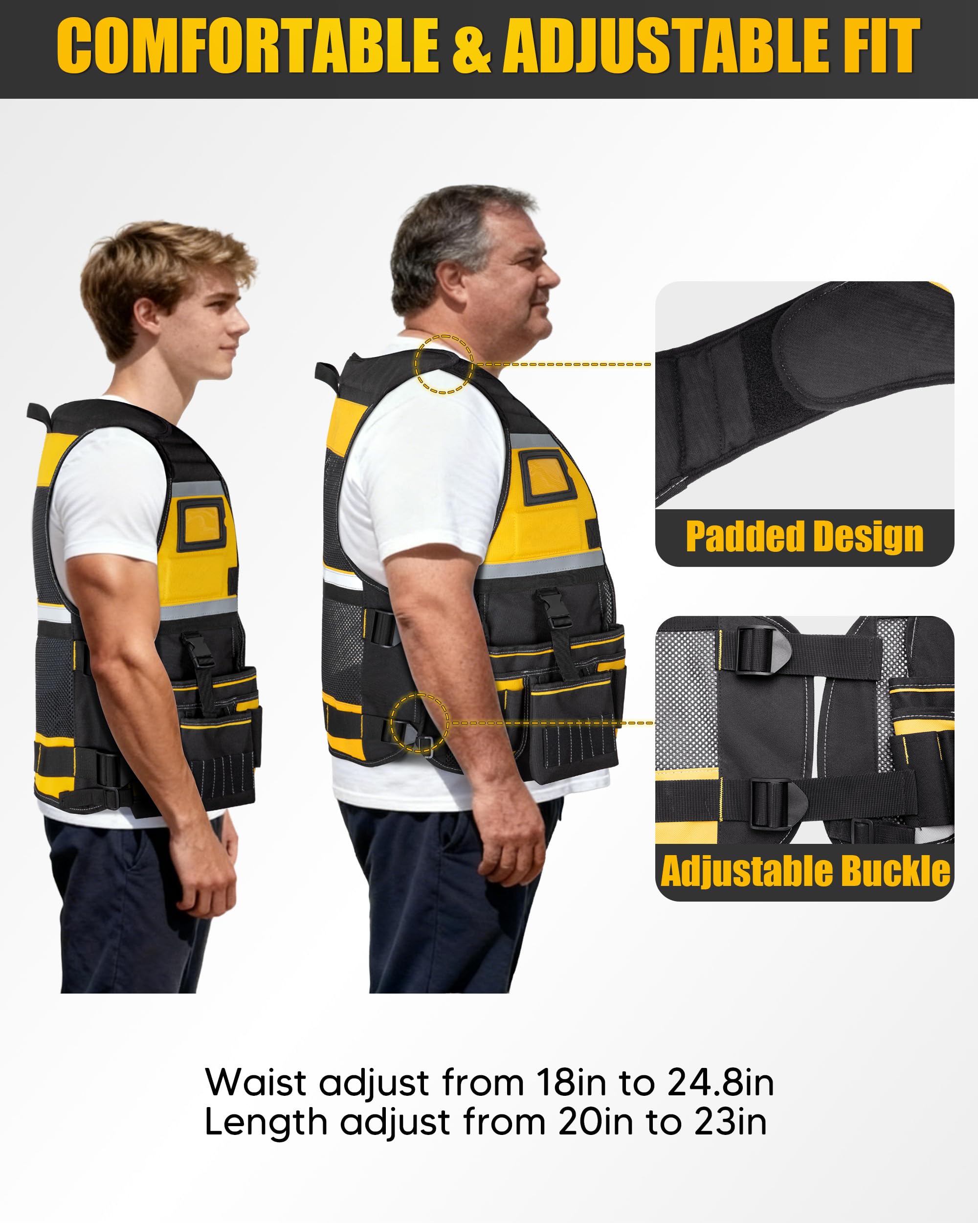 Trahzia tool vest magnet area for quick accessory placement.