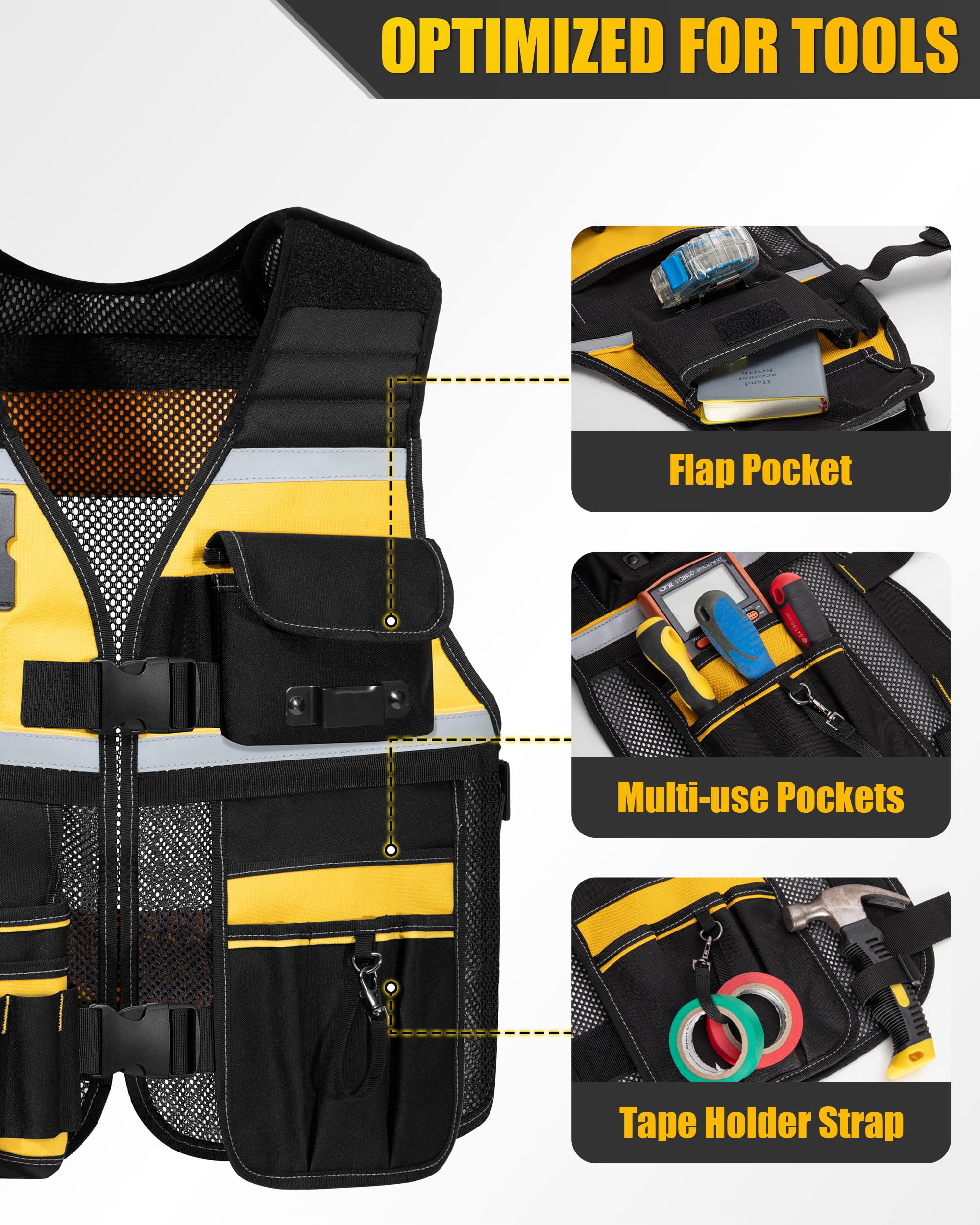 Trahzia tool vest padded shoulders boost comfort when carrying heavy tools.