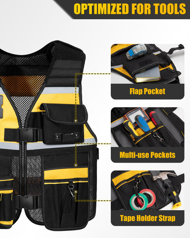 Trahzia tool vest padded shoulders boost comfort when carrying heavy tools.