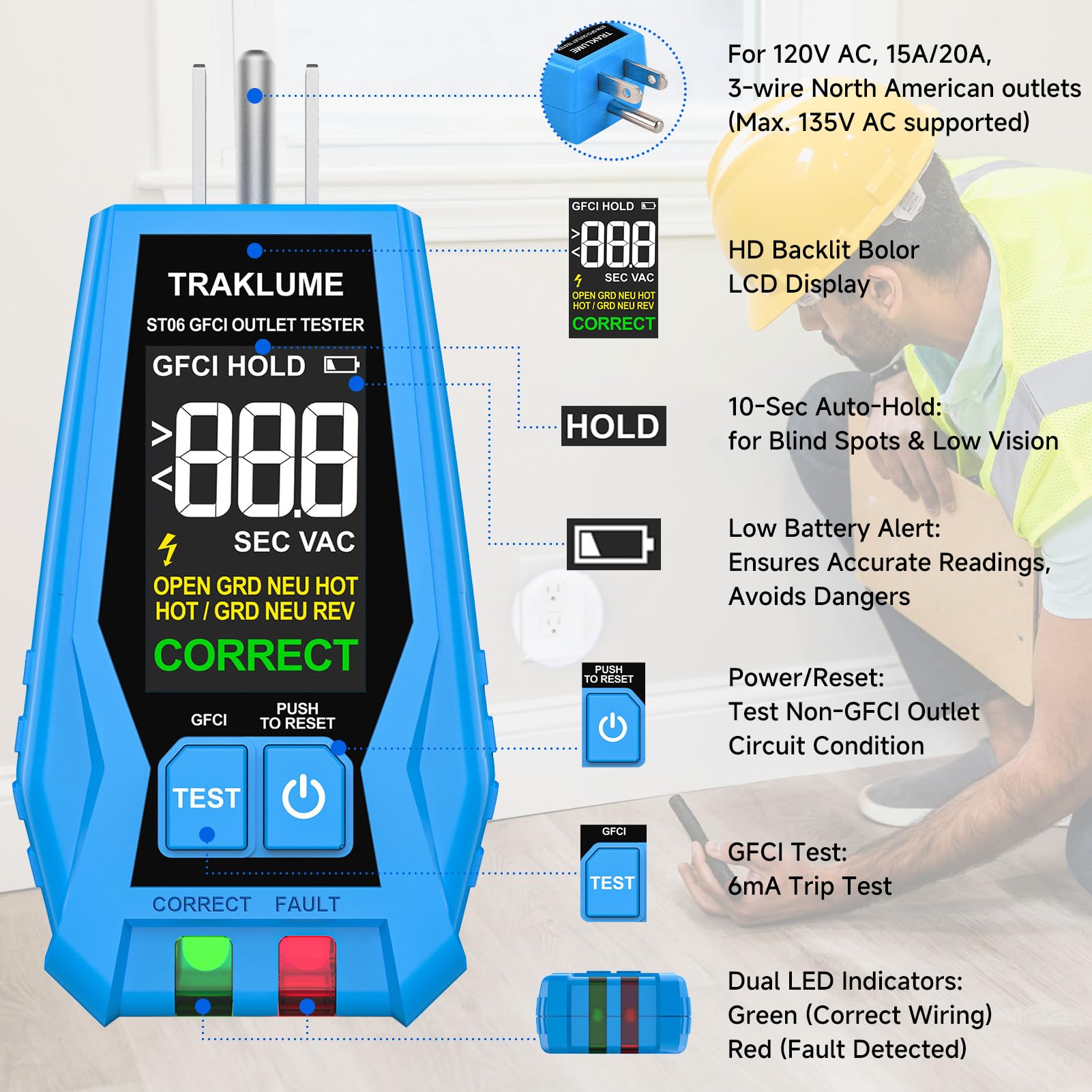 TRAKLUME GFCI wiring detection highlights common faults for safer outlets.