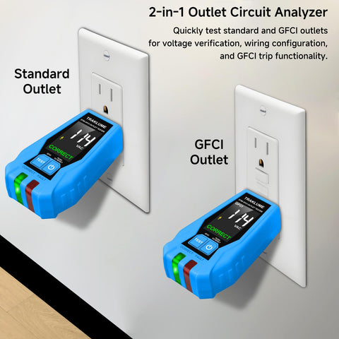 TRAKLUME tester uses bright LEDs for at-a-glance wiring status.