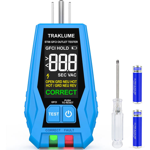 TRAKLUME outlet tester with LCD display for quick voltage checks in any outlet.