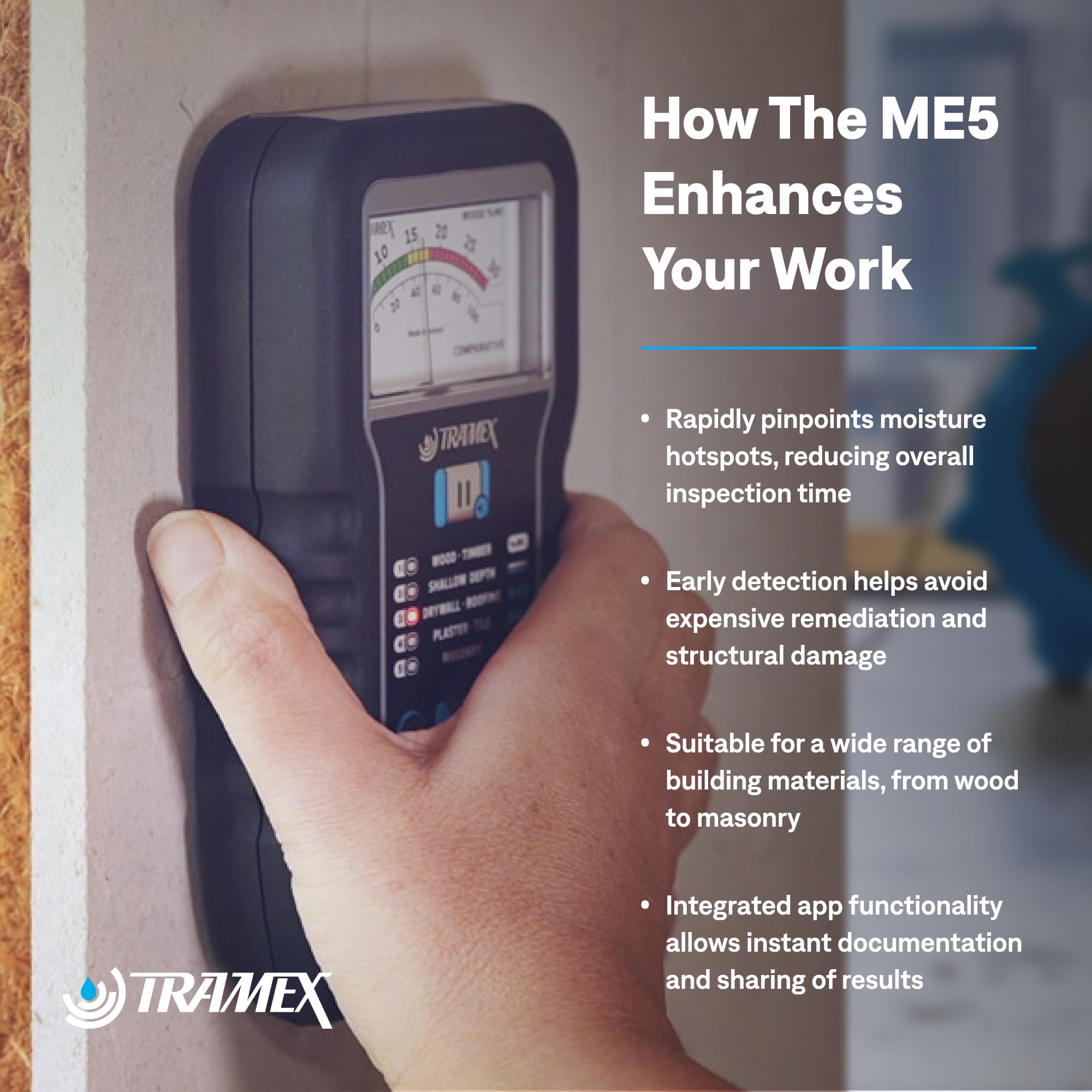Tramex ME5 Bluetooth connectivity for seamless data sharing
