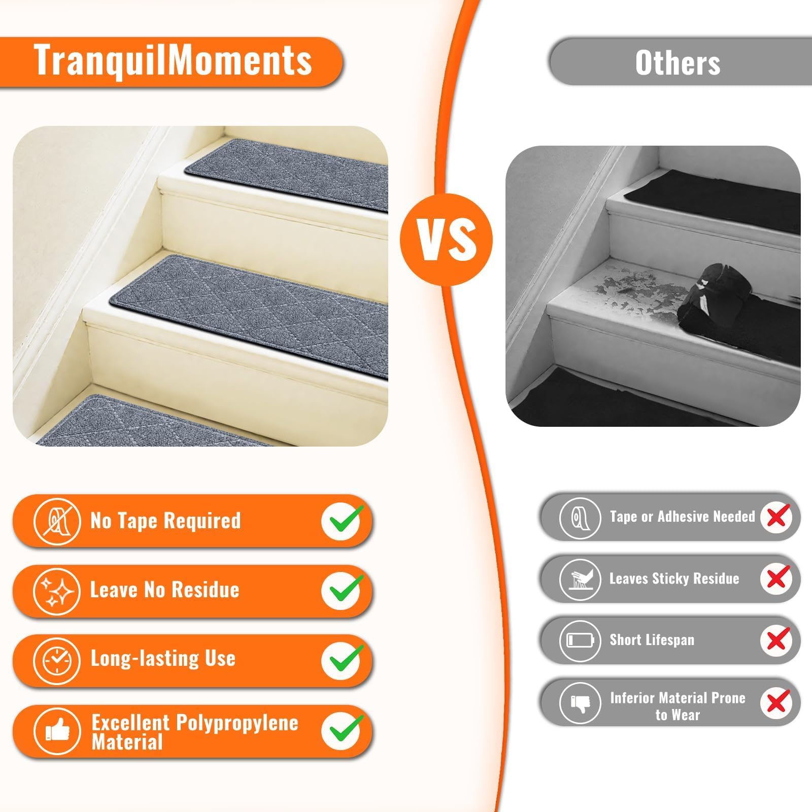TranquilMoments fit-most-stairs grey treads adapt to most stair layouts.