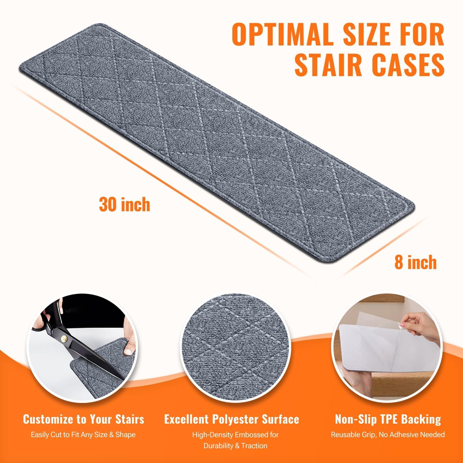 TranquilMoments noise-dampening grey treads reduce stair echo at home.