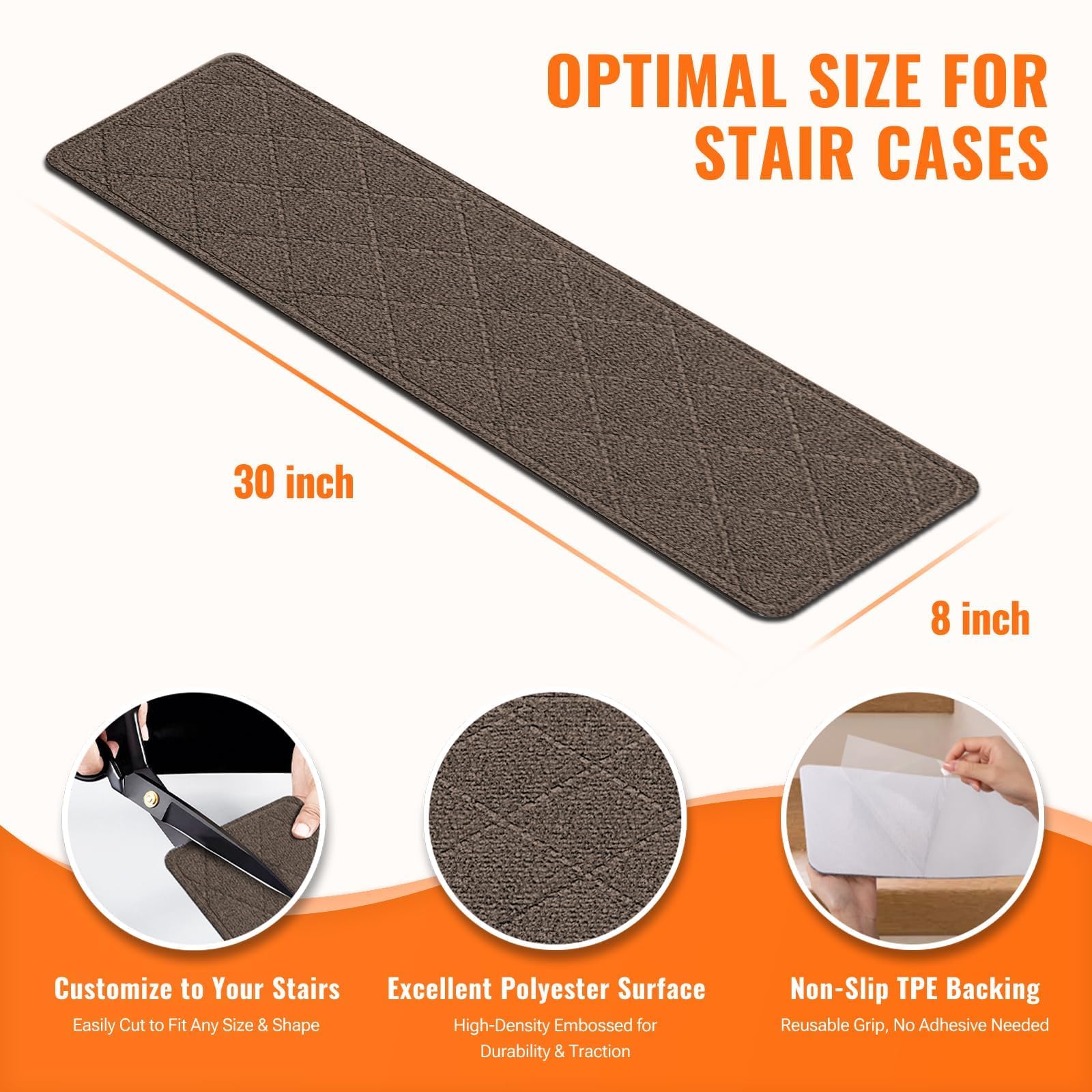 Close-up of the noise-reducing polyester surface for quieter steps.