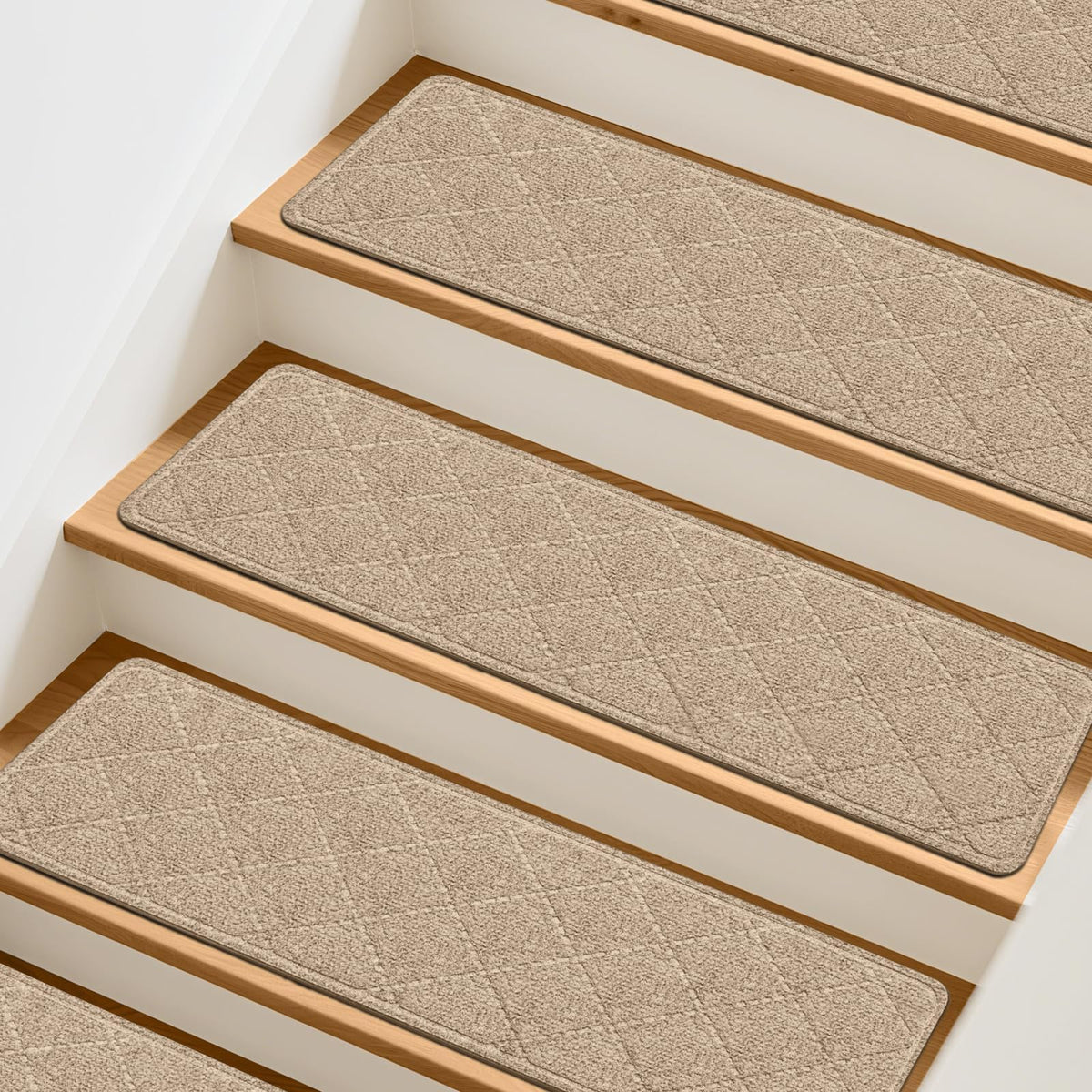 TranquilMoments stair treads non-slip 8x30 beige for safer wooden stairs