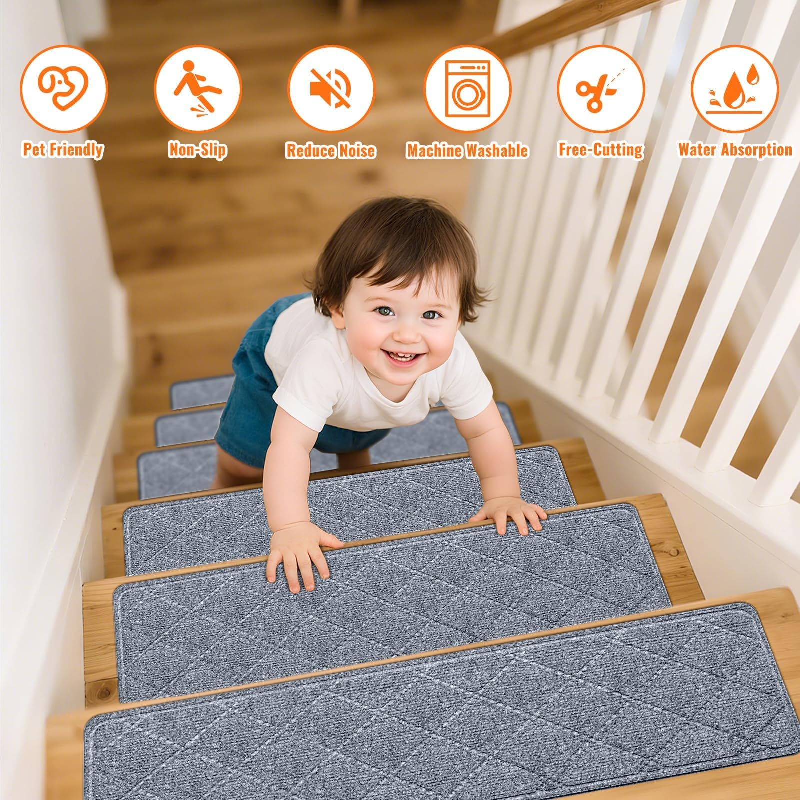 TranquilMoments TPE-backed treads provide stable grip on various stair surfaces.