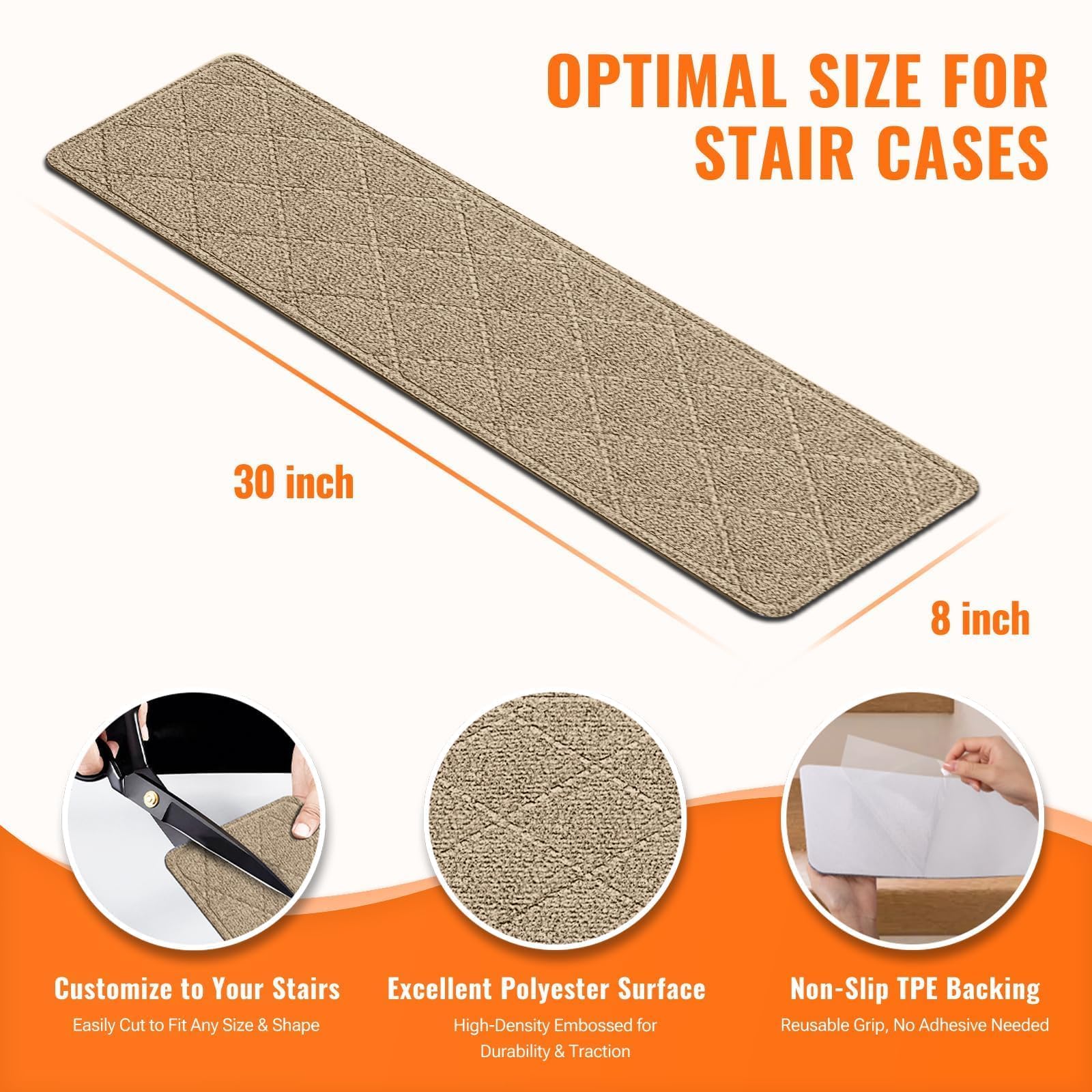 Close-up of TranquilMoments non-slip TPE backing keeps stairs secure