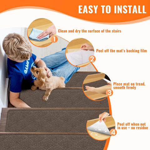 Peel-and-stick backing works on wood and tile without glue for safe use.