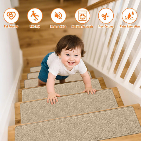 TranquilMoments stair treads on wood stairs provide improved grip and safety
