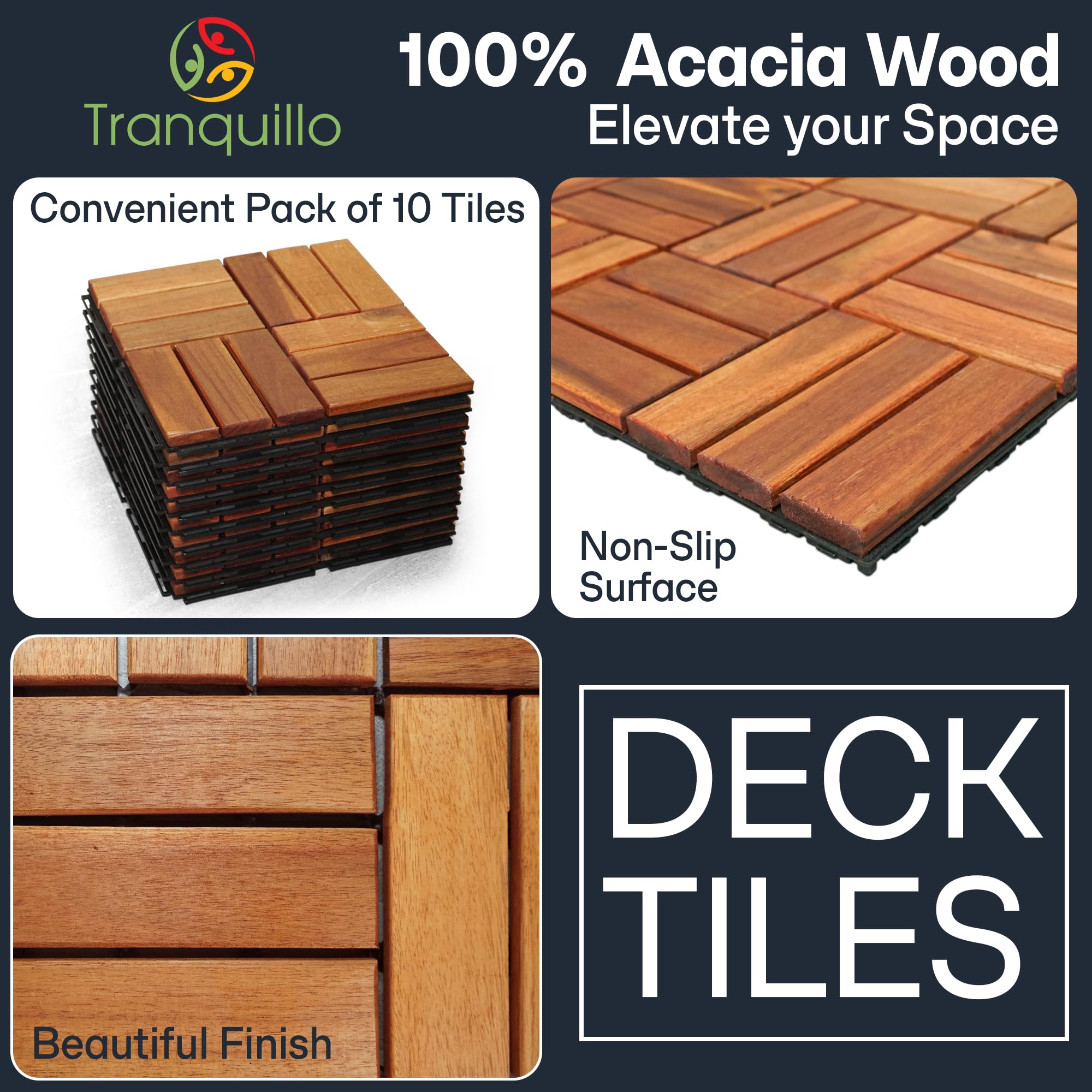 Tranquillo easy-installation tiles snap together for quick DIY setups.