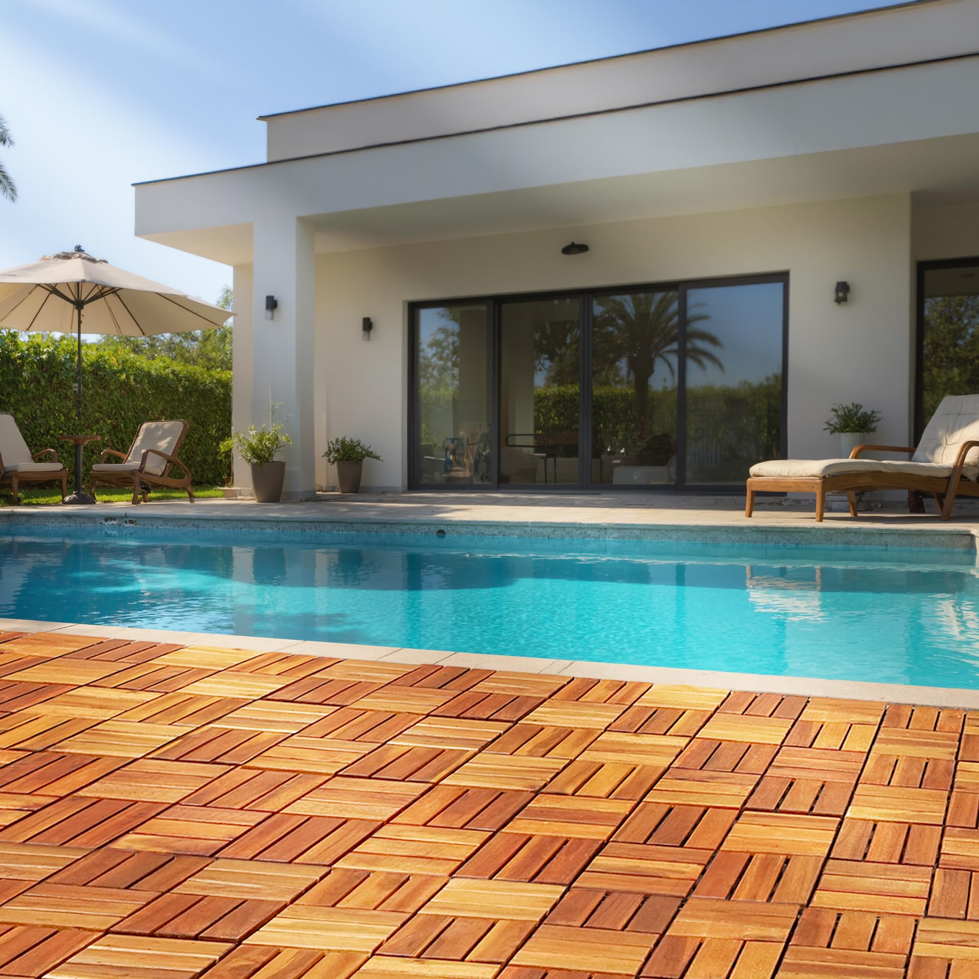 Tranquillo indoor-outdoor-use tiles adapt to concrete, terrazzo, or pavers.