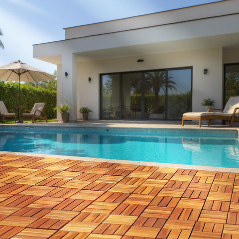 Tranquillo indoor-outdoor-use tiles adapt to concrete, terrazzo, or pavers.