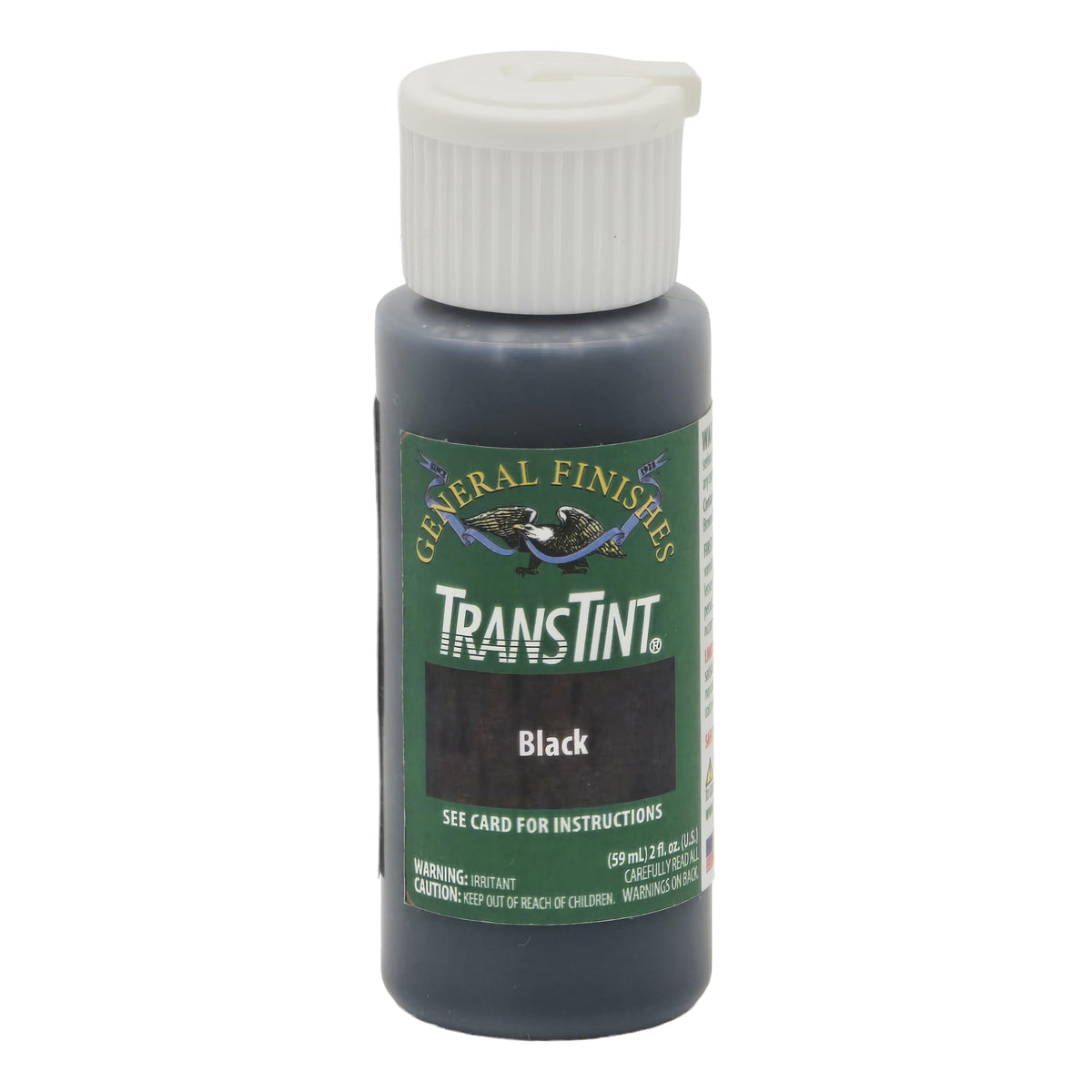TransTint Black dye bottle for precise color control in wood finishing.