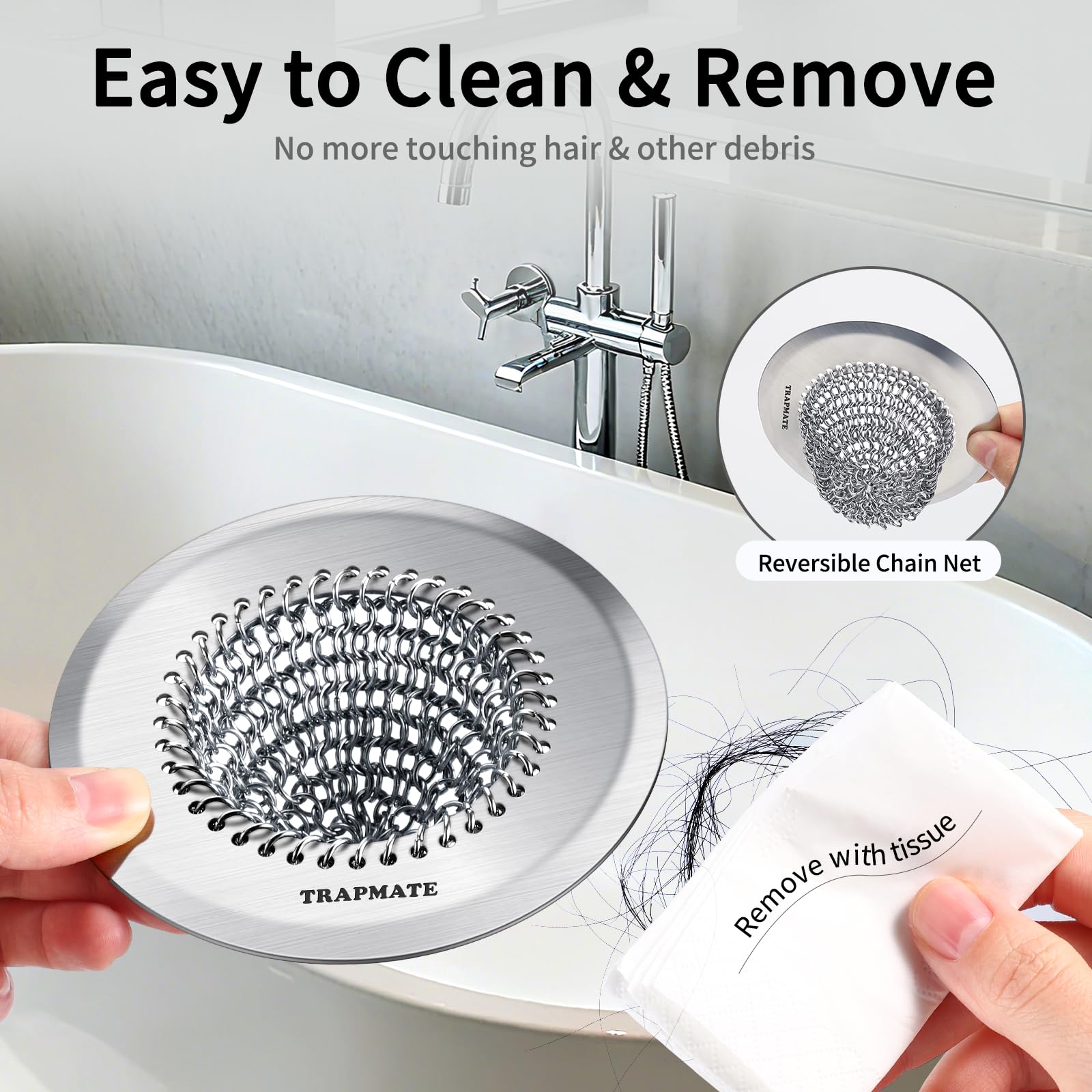 TRAPMATE 4.4 inch diameter fits most standard drains.