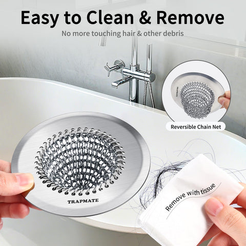 TRAPMATE 4.4 inch diameter fits most standard drains.