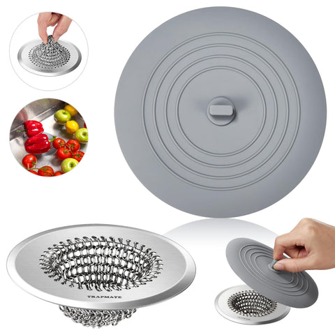 TRAPMATE kitchen sink drain strainer in action catching debris for smooth drains