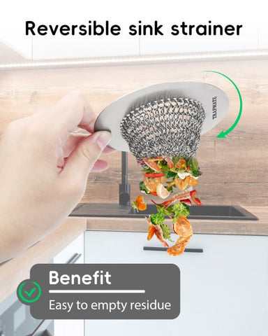 Close-up of TRAPMATE mesh strainer highlighting easy-clean chain net