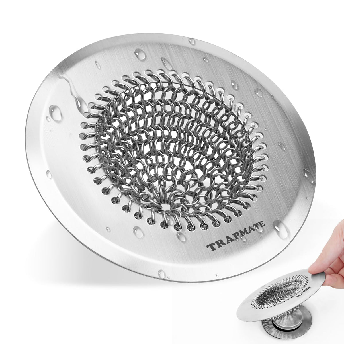 TRAPMATE stainless steel drain hair catcher protects against clogs in the shower.
