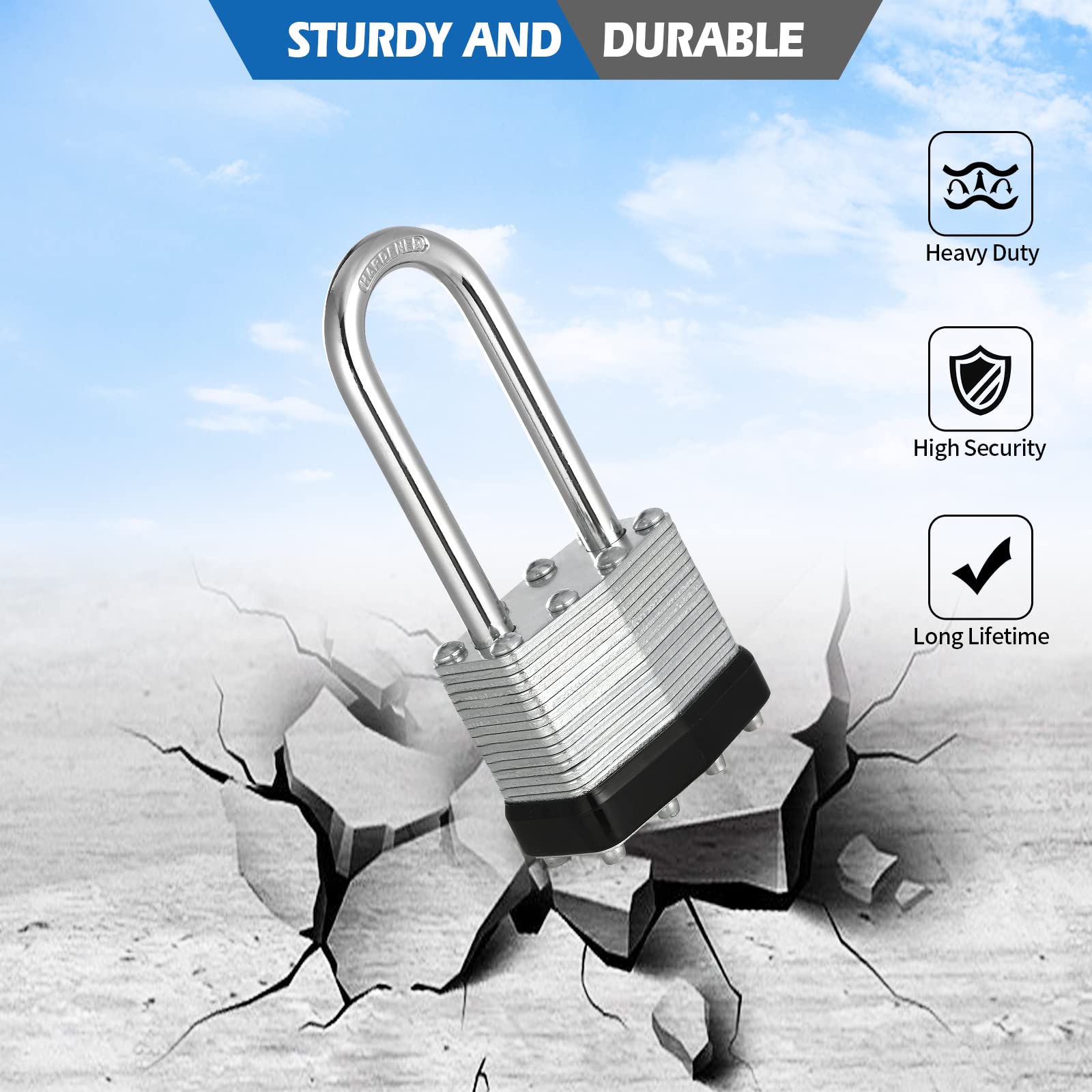 Travate hardened steel shackle provides strong anti-cut and pry resistance.