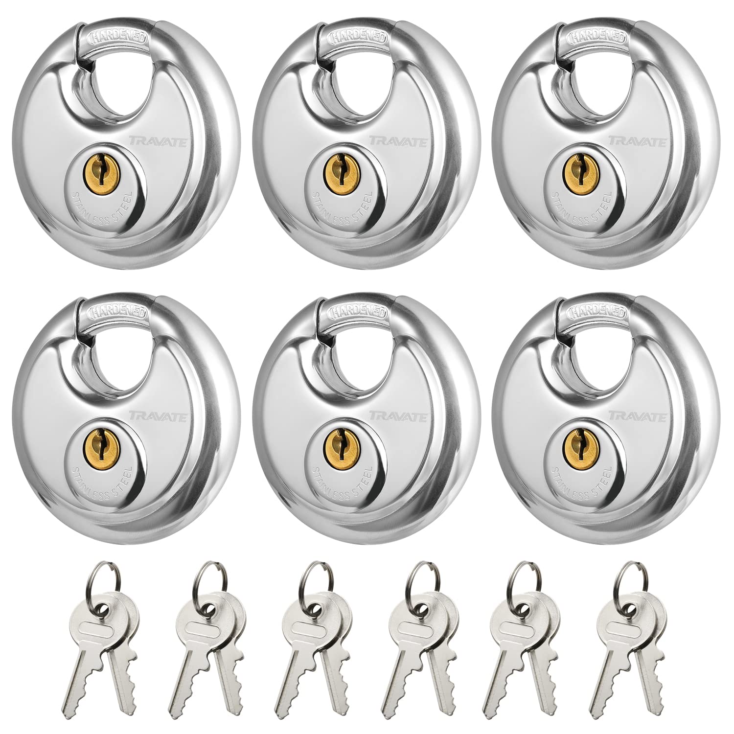 Travate keyed-alike disc padlock body view for secure storage units and sheds.