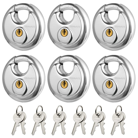 Travate keyed-alike disc padlock body view for secure storage units and sheds.