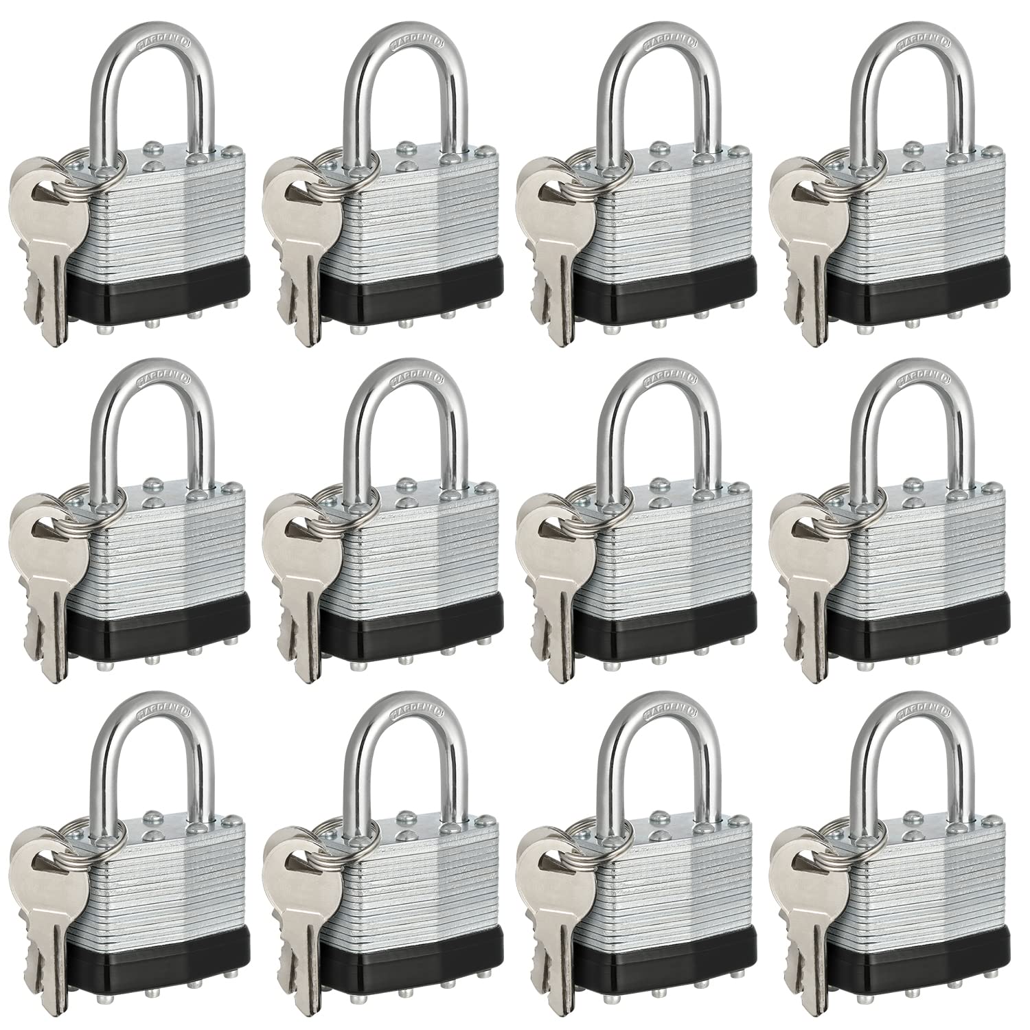 Travate keyed alike padlocks 12-pack with nickel finish for reliability