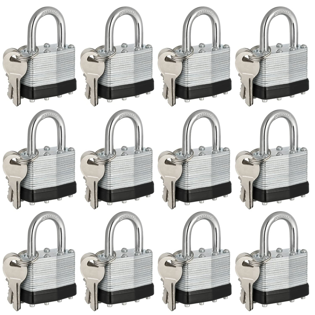 Travate keyed alike padlocks 12-pack with nickel finish for reliability