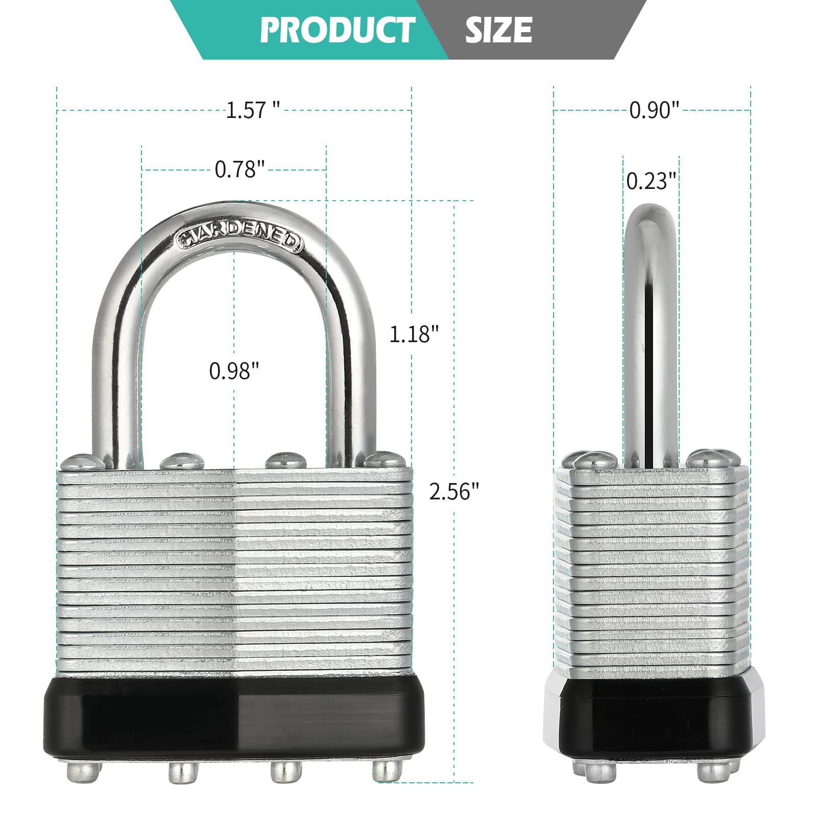Close-up of Travate padlock shackle showing hardened steel construction