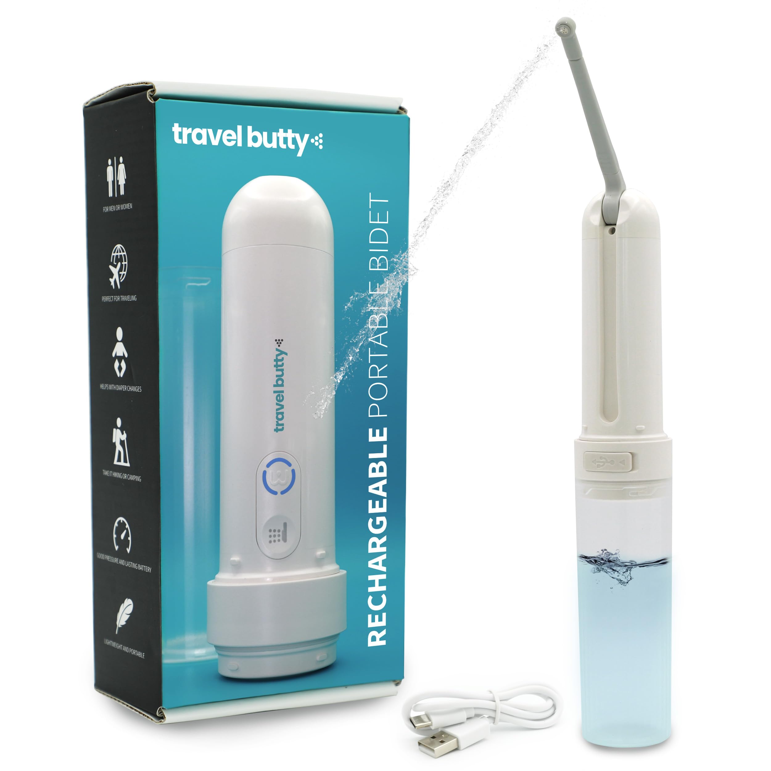 Travel Butty portable bidet being filled for convenient on-the-go hygiene.