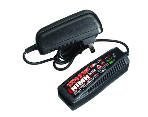 Traxxas 2A AC NiMH charger with peak-detecting tech for faster, reliable charging.