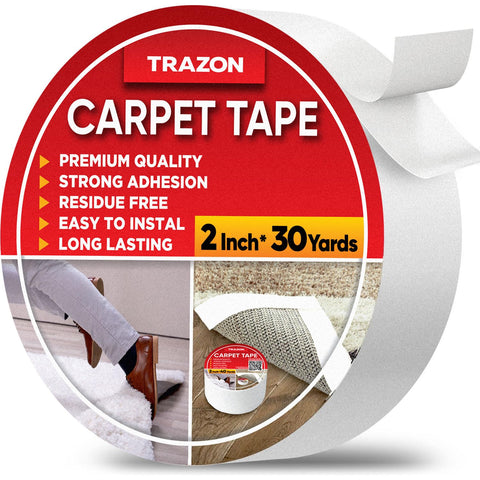 Trazon two-sided carpet tape roll for secure rugs and hardwood floors