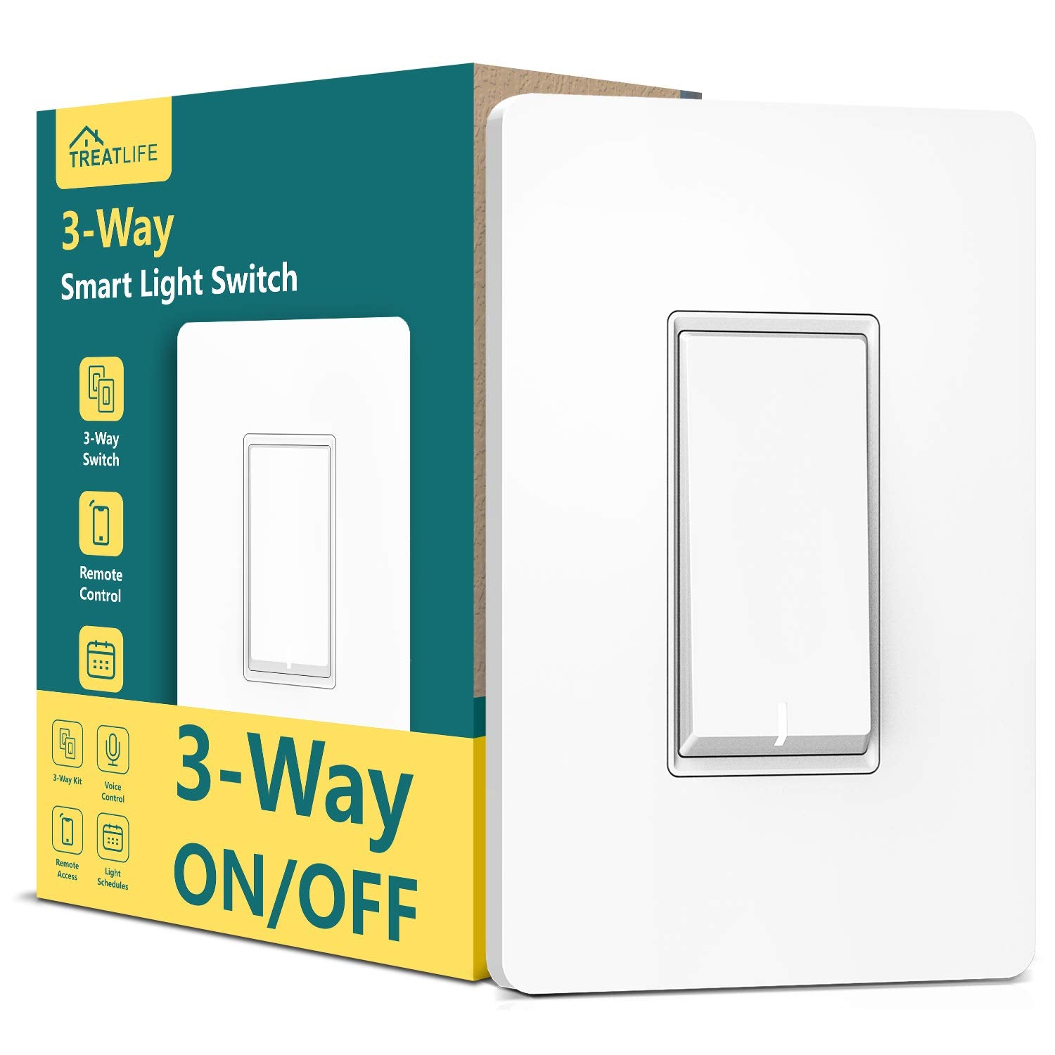 TREATLIFE 3-Way Smart Switch front view with sleek screwless design for easy installation