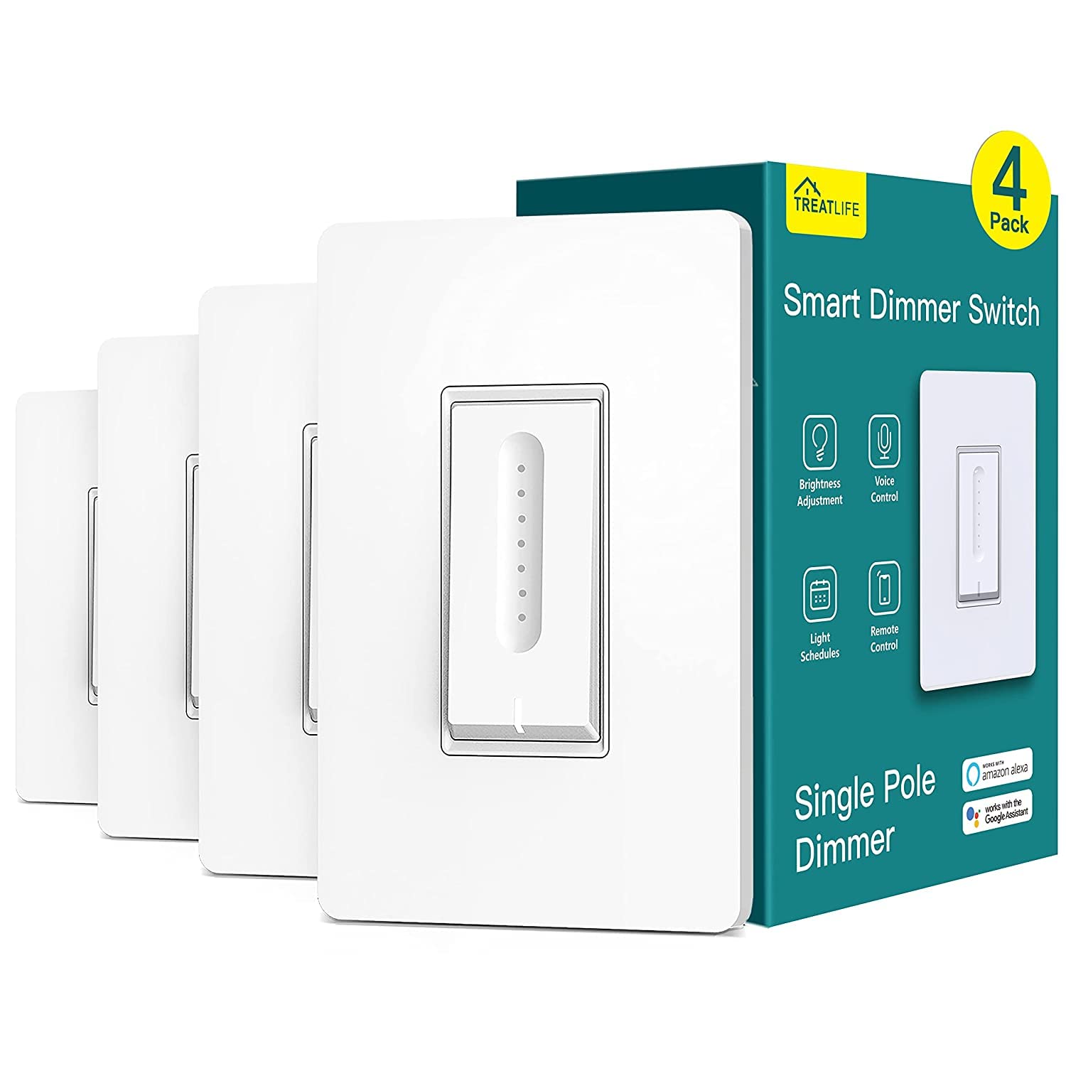 TREATLIFE dimmer switch 4-pack box for easy setup.