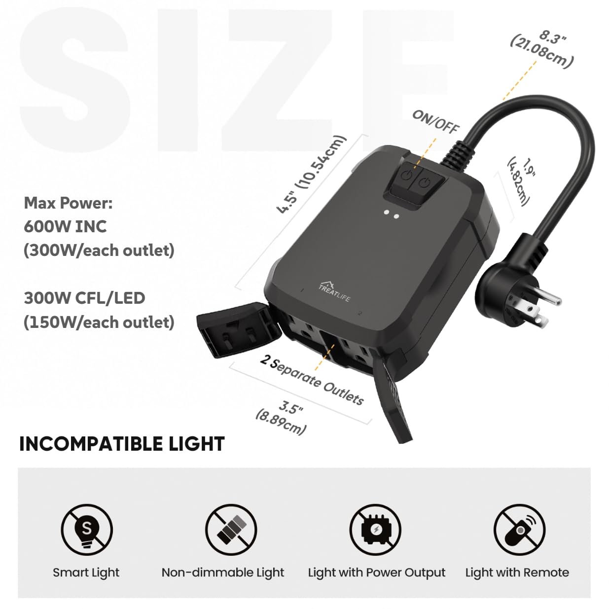 TREATLIFE outdoor dimmer dual sockets powering string lights efficiently
