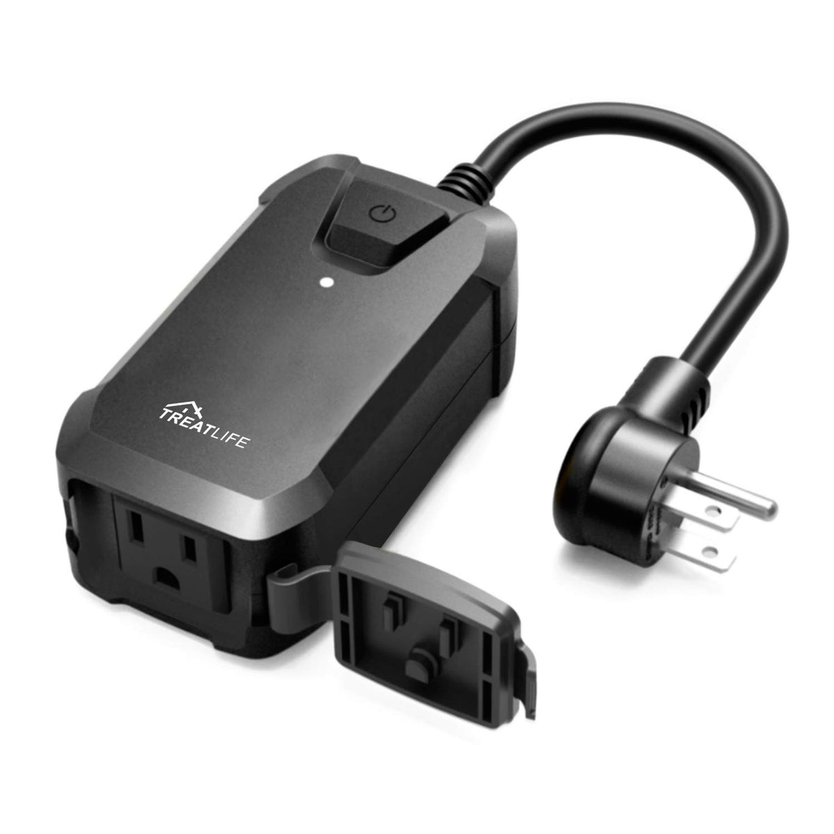 TREATLIFE outdoor dimmer plug close-up shows compact weatherproof design for outdoors