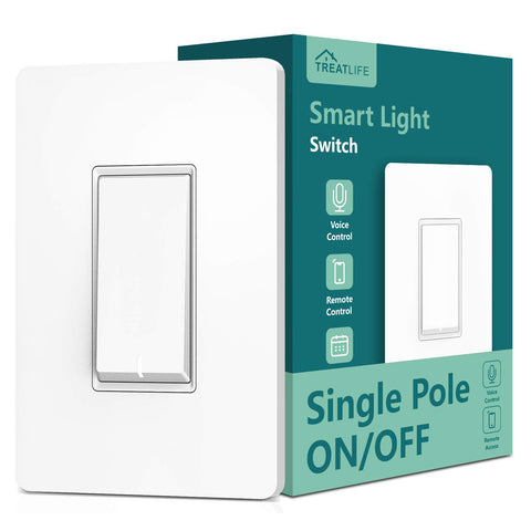TREATLIFE single-pole switch mounted on a clean wall plate for easy installation
