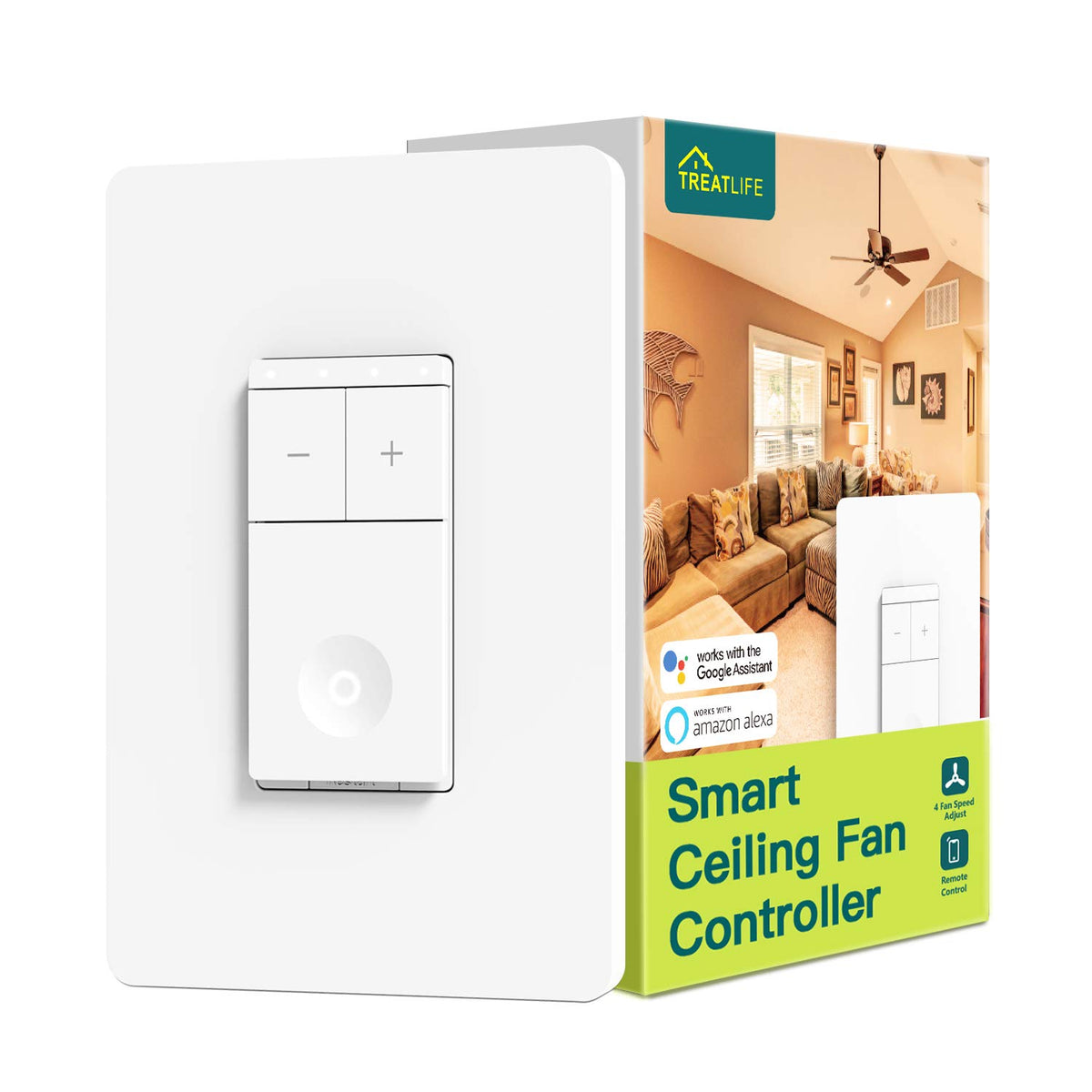 TREATLIFE smart fan switch wall plate enables seamless ceiling fan control.