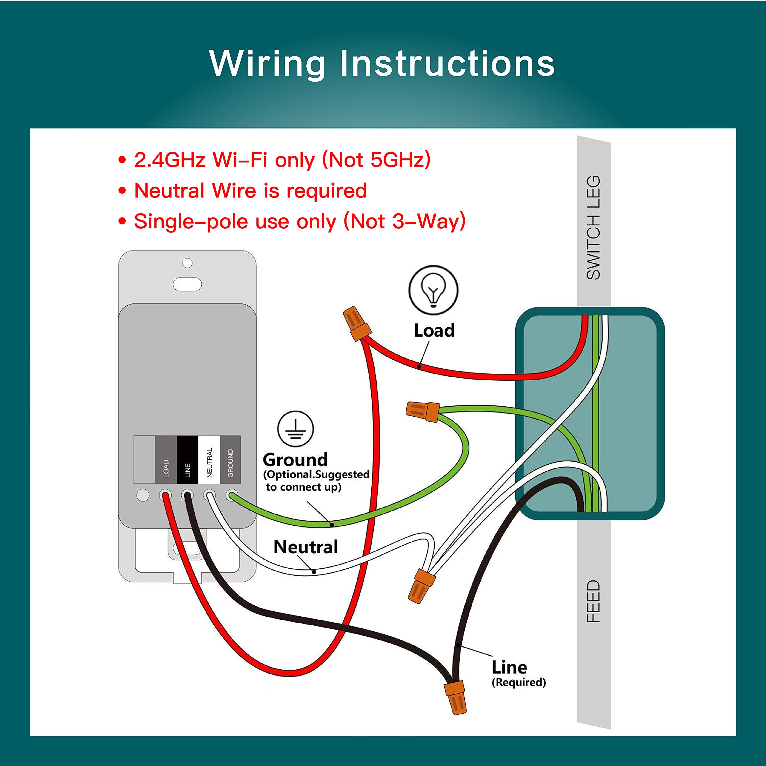 TREATLIFE neutral-wired switch wiring detail for reliable connectivity