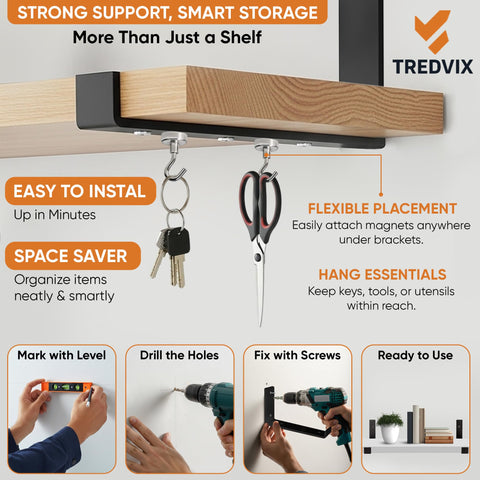 Matte black finish brackets add a modern look to any shelf setup