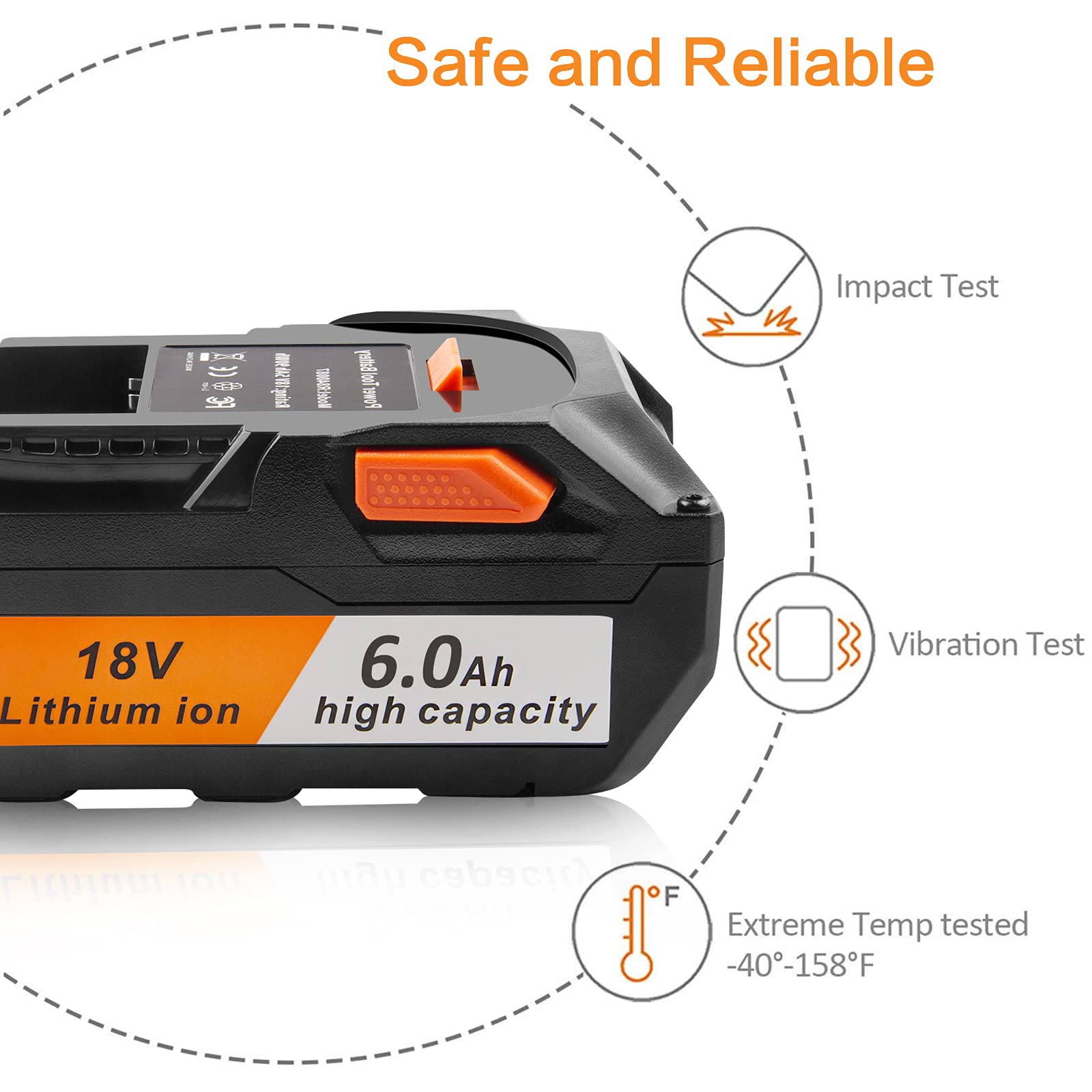 TREE.NB 18V battery label closeup, clear specs for safe installation.